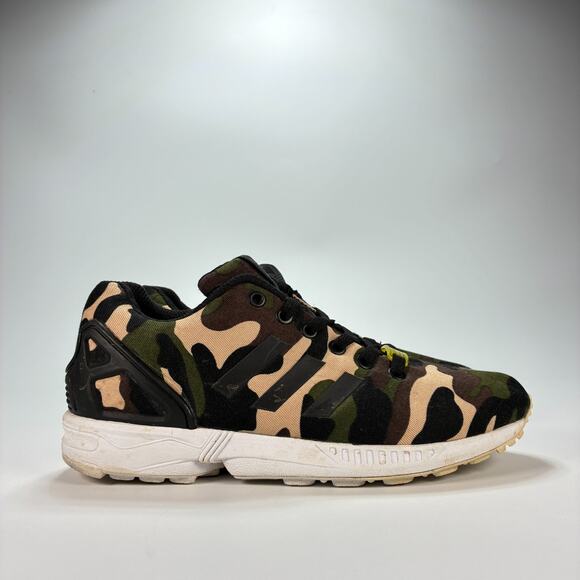 Adidas Originals ZX Flux Green Beige Camo Print Running Shoes Casual Mens Size 7 - Picture 1 of 10